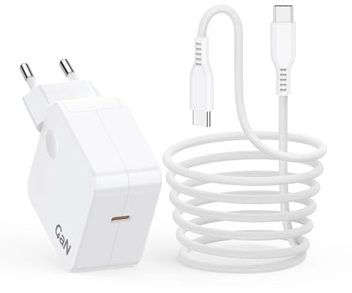 67W Caricatore GaN USB C per MacBook Pro/Air M4 M3 M2 M1 2025-2016, Lenovo ThinkPad/Tab, Samsung Galaxy, HP EliteBook, ASUS ZenBook, 65W Alimentatore Notebook Type C con Cavo intrecciato, Bianco