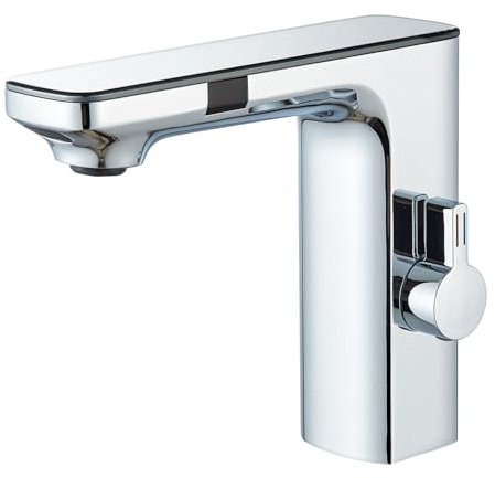 Hevenaov Grifo con sensor infrarrojo baño cromo, sensor automático mezclador baño pantalla pantalla caliente agua fría grifo mezclador grifo lavabo