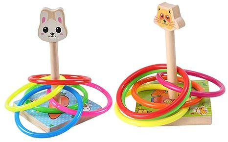 UPKOCH Jeu de Lancer Anneaux Éducatif avec Animaux Colorés pour Garçon Fille Éveil et Motricité Fine pour Maternelle Set de Jeux Anneaux Animaux Lapin Chat Couleur Couleur Aléatoire