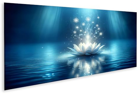 bilderfelix Quadro su tela Un fiore di loto luminoso su acque calme Un tocco di magia al chiaro di luna - Tela 120x40 cm - Panorama