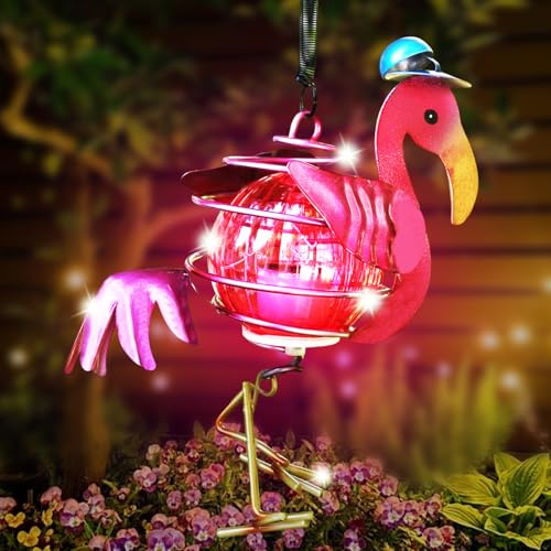 JOKILY Hängande lampor solcellslampor, flamingo dekoration solcell utomhus trädgårdsdekoration ljuskedjor, soldekoration flamingo utomhus trädgårdsdekoration, sollampor för utomhusbruk
