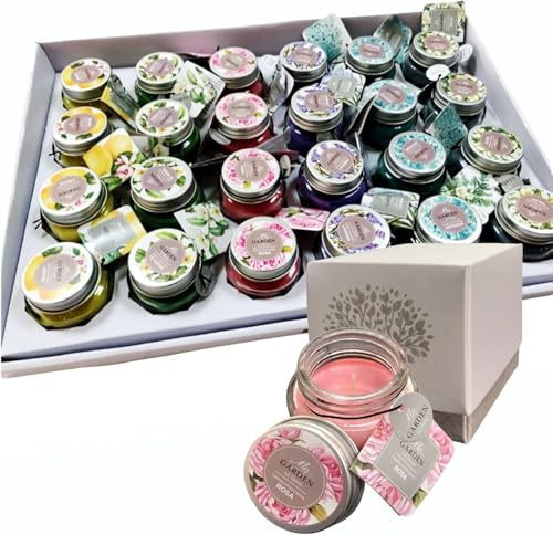 Regalami.shop 24 candele colorate in vasetto vetro con tappo 30 grammi con 24 eleganti scatoline da regalo
