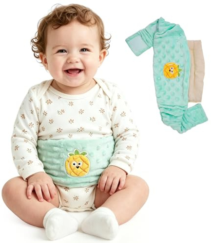 GAOUREL Baby Gas Relief Wrap, Flaxseed Heat Pad for Colic & Bloating, Microwaveable Adjustable Tummy Warmer, Reusable Hot/Cold Pack for Newborns & Toddlers (Green)