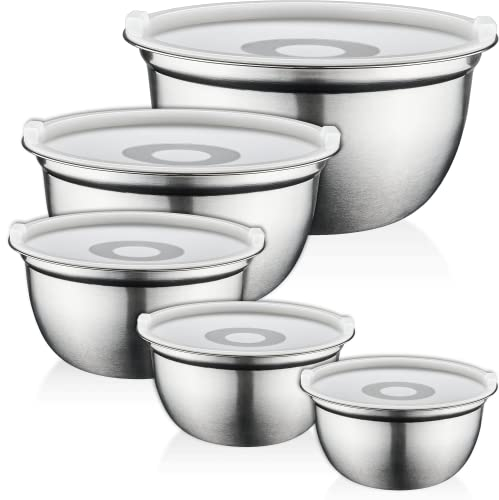 FineDine Mixing Bowls Set , 10 Piece Set ,(5 Bowls +5 Lids) Stainless Steel