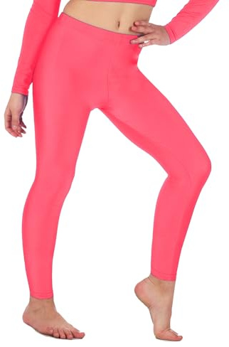 Re Tech UK Barn flickor leggings gymnastik dans neon fotlös balett stretch elastiska barn lycra tights sport svart marinblå röd + fler färger, Neon rosa, 5-6 År
