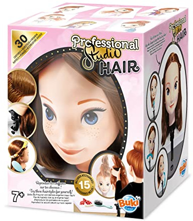 Buki France 5422 Professional Studio Hair Styling Head. Kids Hairdressing Kit Includes 15 Hair Accessories. Children's Pretend Hair Salon Doll Toy. Suitable for Boys & Girls 7+