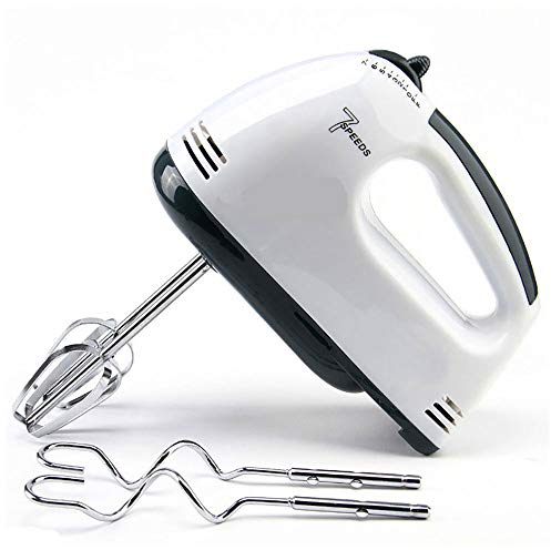 T&F Mixer Handrührer, Elektrischer Handmixer mit 2 Knethaken und 2 Schneebesen, 150 Watt, 7-Gang, Weiß, für Kuchen & Brot Backen Ei Schneebesen Sahne Mischen