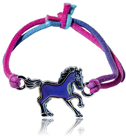 WAGOMA® Stimmungsarmband mit Pferdeanhänger 1 - Wechselt die Farbe - Armband für Pferde Mädchen - Kinderarmband in leuchtenden Regenbogenfarben - Als Geschenk oder Mitgebsel zum Kindergeburtstag