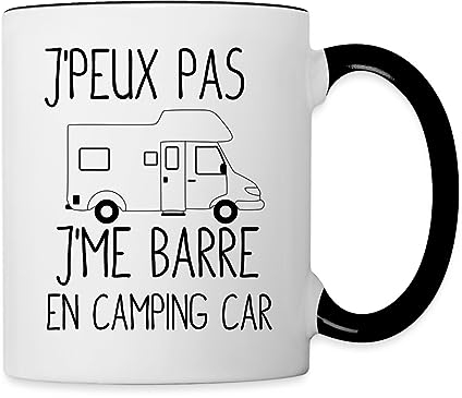 Spreadshirt J'Peux Pas J'Me Barre en Camping-Car Humoristique Mug Bicolore, taille unique, blanc/noir