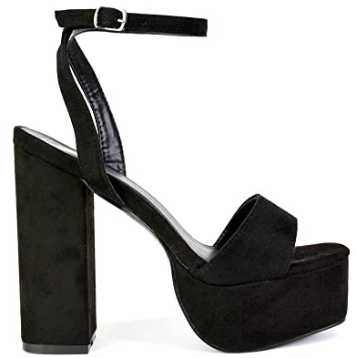ESSEX GLAM Womens Platform Ankle Strap Sandals Ladies Strappy Block High Heel Party Evening Strappy Shoes Size 3-8