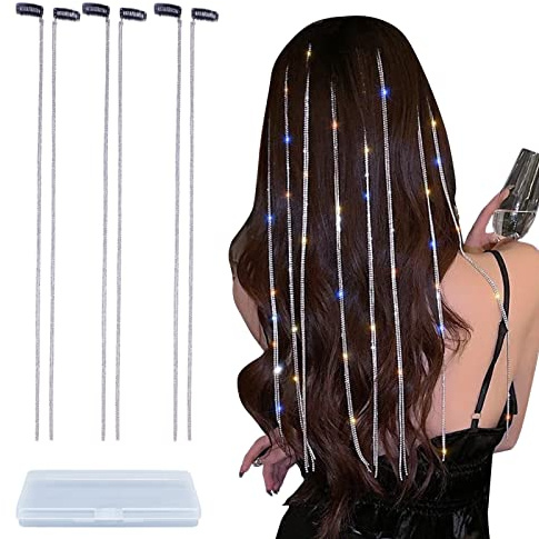 NICENEEDED 6 pezzo di Catene per Capelli con Strass per Donna, Catene per Fermagli per Capelli con Nappe In Cristallo Punk, Estensioni per Mollette per Capelli con Strass Lunghi Da 18.5 pollice
