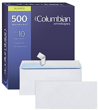 Columbian #10 Security Envelopes, 500 Pack, Self Seal Envelopes for Home, School, and Business Mailings, No Window, 4-1/8 x 9-1/2 Inches, Durable 24 lb White Paper