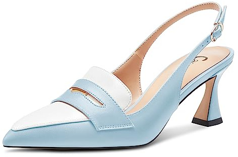 Castamere Donna Medio Tacco Heel a Punta Slingback Patchwork Pumps Sandali da Matrimonio Ufficio Ballo Classico 6.5 CM Heels Blu Chiaro 38 EU