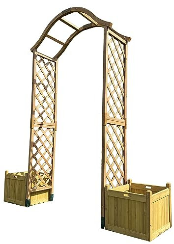 Selections Wooden Arch with Pair of Garden Planters and Ground Spikes (Tan)