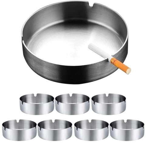 XOPOZON Lot de 8 Cendrier à Cigarettes Rond en Inox pour la Maison, 8cm Cendrier en Acier Inoxydable Épaissi et Résistant au Vent pour Bar, Restaurant, Chambre à Coucher