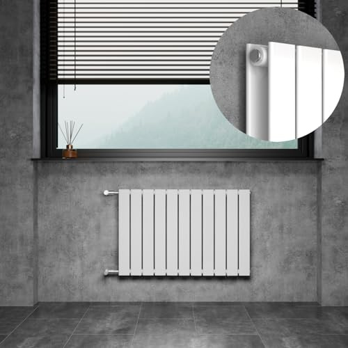 Radiatore di design piatto a pannello, orizzontale, 550 x 850 mm, riscaldamento per bagno, radiatore piatto con connettori laterali, 977 W, doppio strato (bianco)