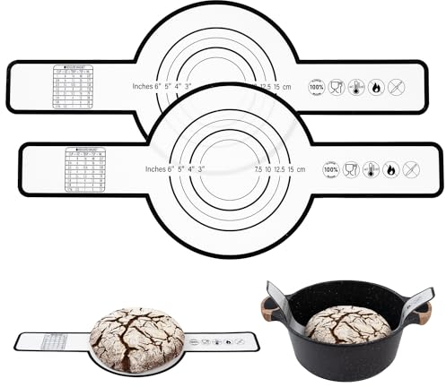 Innovkitchen 2 Stück Silikon-Brotschlinge, Antihaft-Silikon-Backmatte für Sauerteigbrot, wiederverwendbare lange Griffe, Sauerteig-Silikon-Brotschlinge, Dutch Oven Backmatte (schwarz), YMX0062