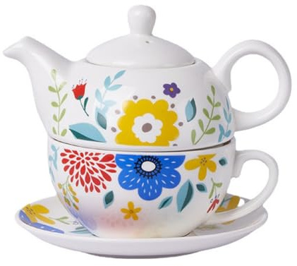 Bafnsiji Ensemble de Tasse à thé et Soucoupe, thé de Chine Floral pour Un Ensemble, théière de 480 ML et Tasse de 350 ML avec Soucoupe, Tasse de théière en Porcelaine et Ensemble de Soucoupe,C