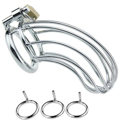 Peniskäfig Sexspielzeug Keuschheitskäfig mit 3 verschiedenen Ringgrößen Chastity Cage mit Schloss für Penisfesselung des Mannes Edelstahl Peniskäfig Ausgehöhlt und Atmungsaktiv