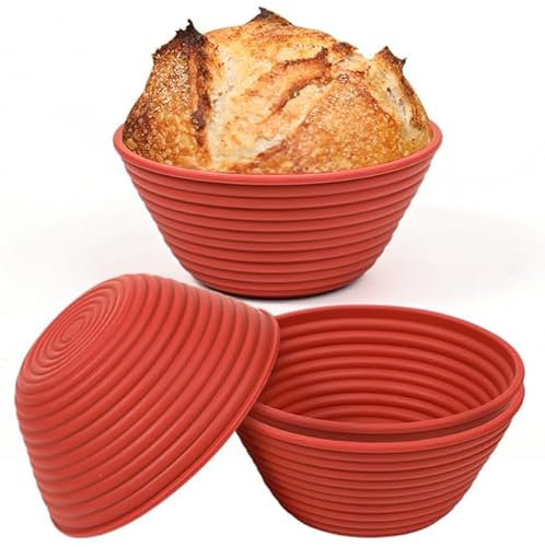 Webake Set di 4 cestini per la fermentazione per il pane, rotondi, in silicone, da 13 cm, per la cottura del pane