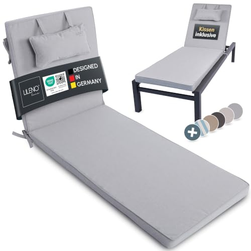 LILENO HOME Cuscino per sedia a sdraio e lettino prendisole, confezione da 1, argento, ideale per lettini da spiaggia e da giardino