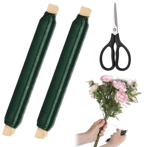 KARELLS 2 Rollos Alambres para Envolver Flores, Alambre de Jardín, Alambre para Atar, 40 Metros Alambre Plantas de Jardín, para Usar Como Alambre de Rosas,Decoración,Manualidades,Verde