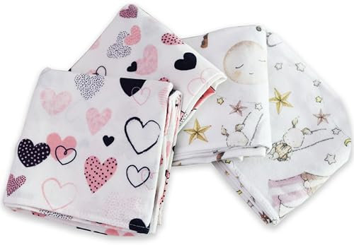 FENSILO Moltontücher|80x80cm|4er Pack-Flanellwindeln aus 100% Baumwolle,Moltonwindel Spucktücher Baby, Spucktuch Flanell Moltontuch Unisex Spucktücher für Jungen oder Mädchen Pink Heart