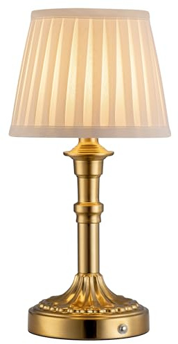 KDG Cordless Portables Table Lamp, LED Fabric Shade Small Desk Lamps, 4000mAh Battery Powered Lighting, 2700K Stepless Dimmable Light for Living Room, Dining Room, Bedroom, Bedside (Gold)