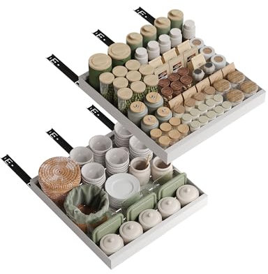 NETEL 2 stück Teleskopschublade, Ausziehbarer Schubladen küche, Einstellbare Breite 32-52cm, Tiefe 53cm mit Kleber, Kein Bohren, für Küche Pantry Organisation, küchenschrank Organizer, weiß