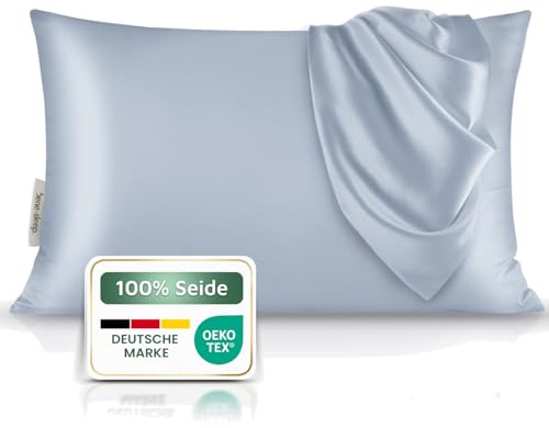 bene-sleep Örngott 100 % rent ekologiskt siden – tungt mullbärssilke med 22 momme – allergivänligt, skonsamt mot hud och hår – premiumsidenörngott, hållbart och certifierat (ljusblå, 40 x 60 cm)