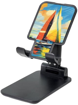 SDTYKHJ Support de téléphone portable pour bureau - Angle réglable en hauteur - Support de téléphone portable pliable - Station d'accueil colorée - Motif voile et bateau - Compatible avec tous les