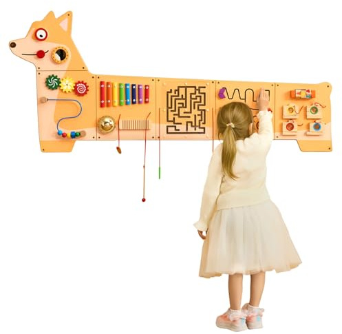 VEVOR Paneles de Actividades de Pared con Forma de Cachorro, 12 Actividades, Juguete Sensorial de Pared Montessori para Niños de 3 a 12 Años para Salas de Juegos Infantiles y Aulas de Guardería