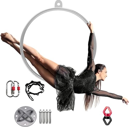 DRFGHK Kit de cerceaux aériens Lyra pour Adultes, Suspension Professionnelle, Anneau de Fitness, kit d'équipement de Cerceau aérien à Point Unique en Acier Inoxydable