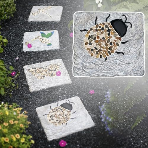 SBJKLYRN Pietra calpestabile da Giardino， Pavimentazione Rettangolare for vialetti con ciottoli levigati, Pietra Decorativa in Stile Rustico for Prati/Giardini(Ladybugs)