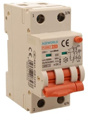 Interruptor diferencial magnetotérmico tipo A 25A B25, RCBO bipolar 2P auténtico (NO 1P + N), curva B 6kA 30mA, doble palanca con diagnóstico visual, 2 módulos DIN, serie PL8M2
