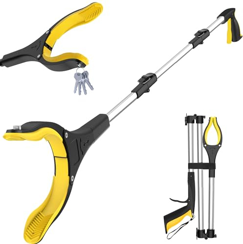 43 (109cm) Foldable Litter Pickers,Extra Long Grabber Reacher Stick Tool, Lightweight Rubbish Pick Up,Picker Upper Strong Magnetic Grip, Hand Grabber for Adults, Disabled, and Elderly (YellowSilver)