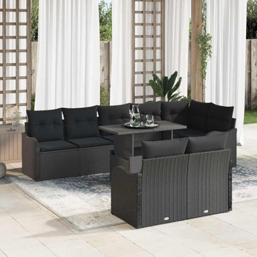 Mokuyary loungeset med kudde, 9 st, svart, poly rotting trädgårdsmöbelset, utomhus, balkongset, terrassmöbler, trädgårdslounge, sittgrupp för terrass, balkong, trädgård – B