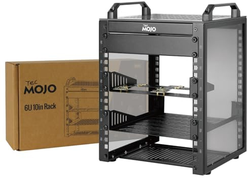 Tecmojo 10 tums stationär minihylla, 6U, 200 mm djup, nätverksskåp med SBC-insats, mikro-HDMI till HDMI-adapterkort och blindskydd, för 10-tums AV-, NAS- och serverenheter, svart