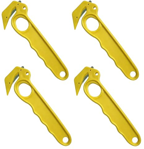4 Pièces Cutter Securite,Cutter Couteau Crochet,Couteau Sécurité Jaune | Mini Cutter Professionnel, Ouvre-boîte pour Carton Film Emballage, Outil de Découpage Entrepôt et Livraison Express