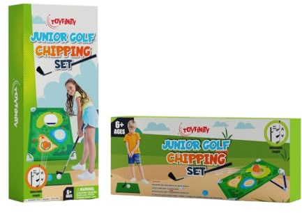 TOYFINITY Junior Golf Chipping Set, Golf Target Game with Adjustable Club, 12 Balls, Cloth Frame and Grass Patch, Indoor and Outdor Garden Play