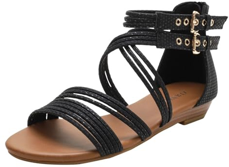 Generisch Sandales à lanières pour femme de style gladiateur avec fermeture éclair – Sandales romaines plates avec sangles croisées | Chaussures d'été décontractées pour les vacances et la vie