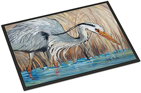 Caroline's Treasures JMK1013MAT Blue Heron in The Reeds Doormat 18x27 Front Door Mat Indoor Outdoor Rugs for Entryway, Non Slip Washable Low Pile, 18H X 27W