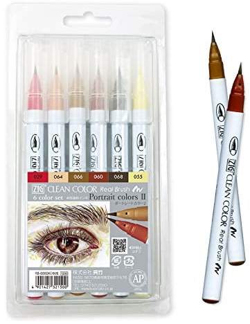 Kuretake ZIG CLEAN COLOR Real Brush 6 colors set 'Portrait colors Ⅱ' for illustration, design art, lettering, calligraphy, drawing