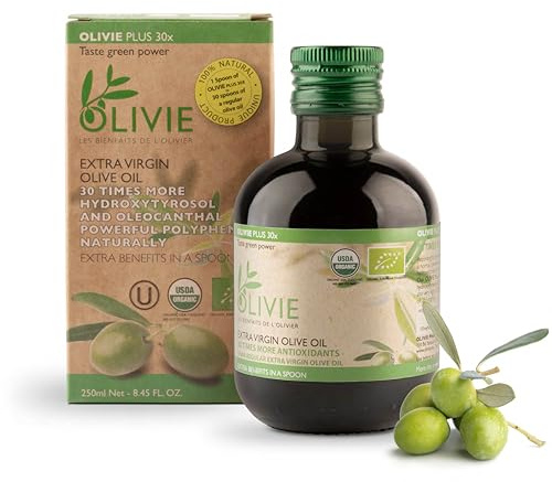 OLIVIE LES BIENFAITS DE L'OLIVIER Organic High Polyphenol Rich Extra Virgin Olive Oil Olivie Plus 30X, Moroccan Desert Olive Oil, EVOO, MD Recommended, Organic, Kosher 8.45 Fl Oz (Pack of 1)