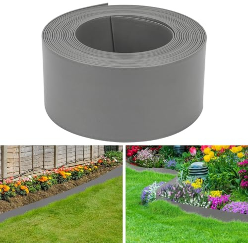 Randaco rabattkant, plast, klippkant grå, 20 m/14 cm, Lawn Edging, trädgård, gräsmattband, blomrabatter, blomrabatter, inramning, osynlig gräsmattebegränsning