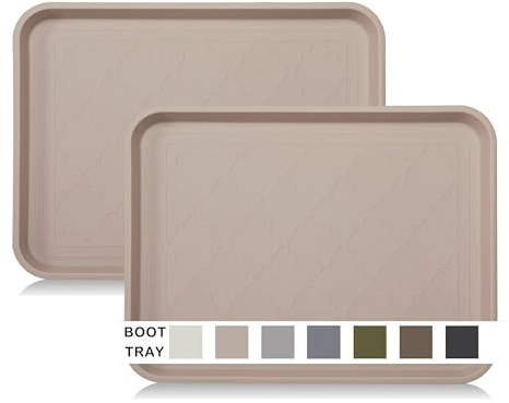 Boot Tray for Entryway Indoor, Heavy Duty Shoe Mat Tray 2 Packs, 16.7x12.8 Waterproof Mat with Raised Edge, Outdoor Multi-Purpose for Boots, Shoes, Garden, Pets