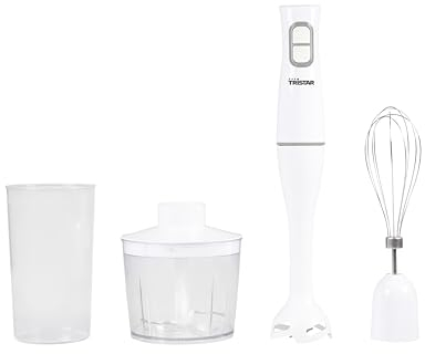 Tristar batidora de mano - 350 W - varilla extra larga - batidora de mano - picadora - jarra medidora - batidora - blanca -MX-4851