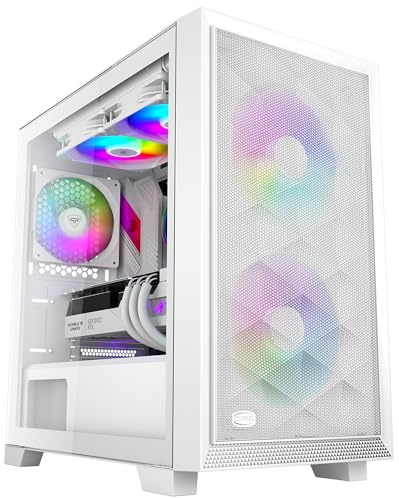 PCCOOLER C3D310 PC Case, Case per PC da gaming M-ATX, 2 ventole PWM ARGB da 120 mm preinstallate, Pannello laterale in vetro temperato, Case ad alto flusso d'aria MATX/ITX, Bianco