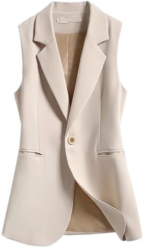 Mujeres Chaleco Largo Cardigan Trabajo Oficina Chaleco Largo Abrigo Chaqueta Casual Chaqueta sin Mangas Ligero Chaleco Tops Traje sin Mangas Chaqueta