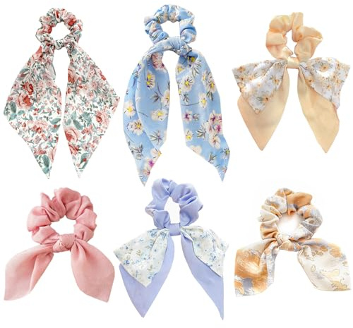 6 Pcs Bow Hair scrunchie, Women Elastic Hair Ties Ponytail Holders, Bow Hair Ties for Ladies or Girls.